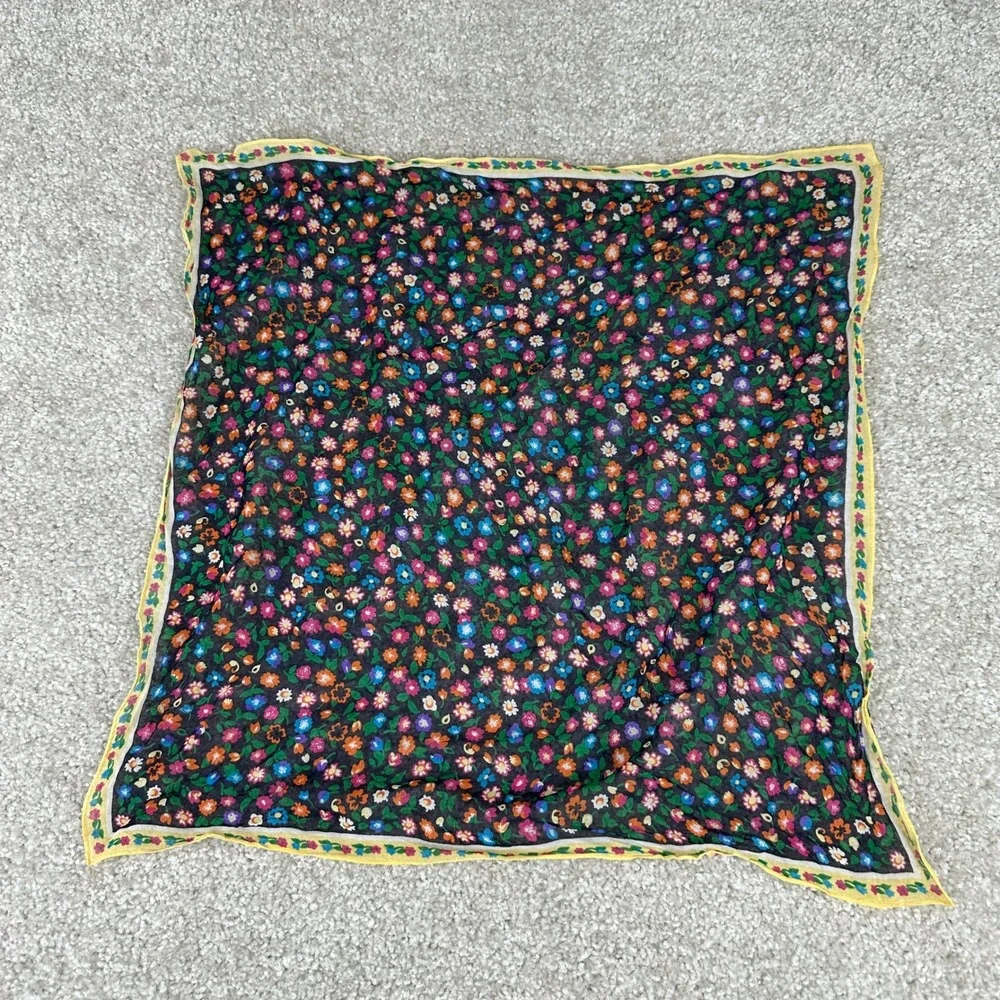 Vtg Talbots Silk Floral Scarf Women OS Black Multi Excellent Ditsy Print Sheer